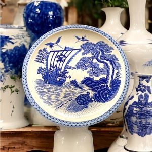 Japanese Porcelain Large Plate Center piece blue & white texture’s & pattern’s.